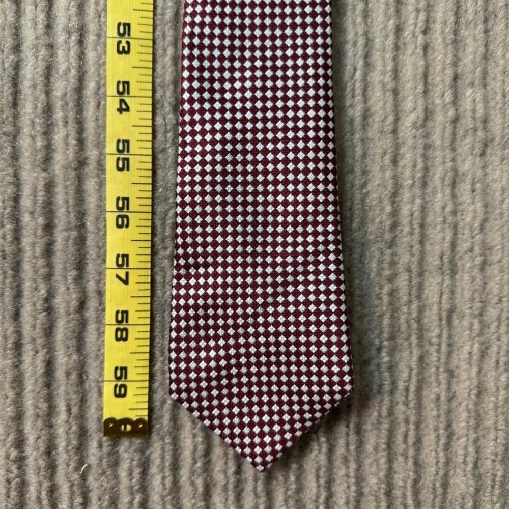 Canali Mens Burgundy White Diamond Geometric Silk Necktie Made in Italy 59x3.5